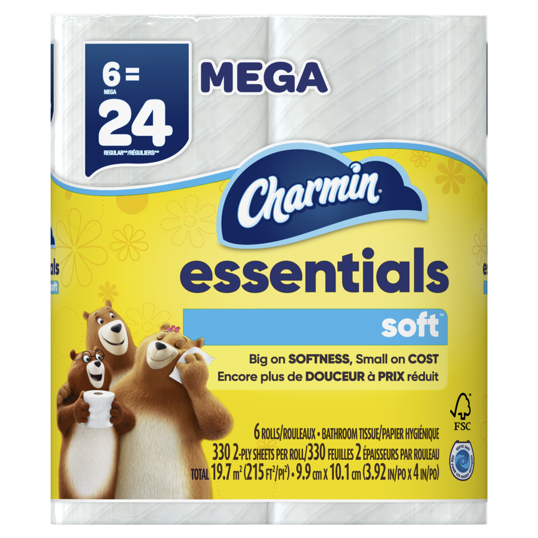 Charmin Essentials Soft Toilet Paper 6 Mega Rolls 330 Sheets Per Roll - 6ct/3pk