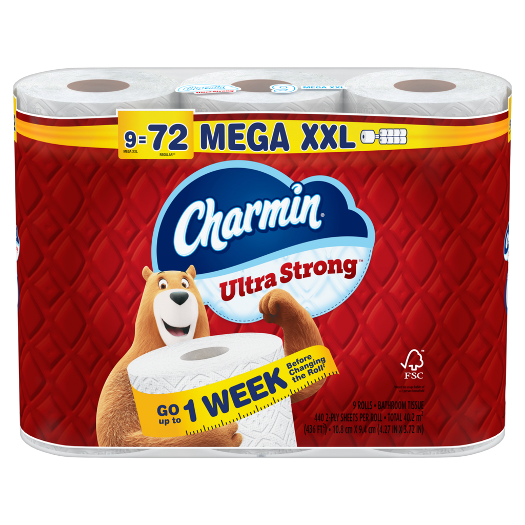 Charmin Toilet Paper Ultra Strong 9 Mega XXL Rolls 2-Ply Bath Tissue 440 Sheets Per Roll - 9ct/2pk