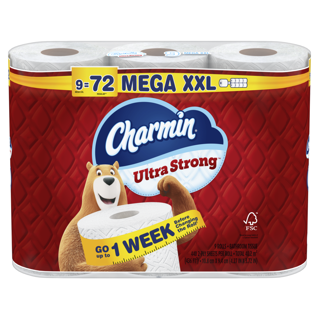 Charmin Toilet Paper Ultra Strong 9 Mega XXL Rolls 2-Ply Bath Tissue 440 Sheets Per Roll - 9ct/2pk
