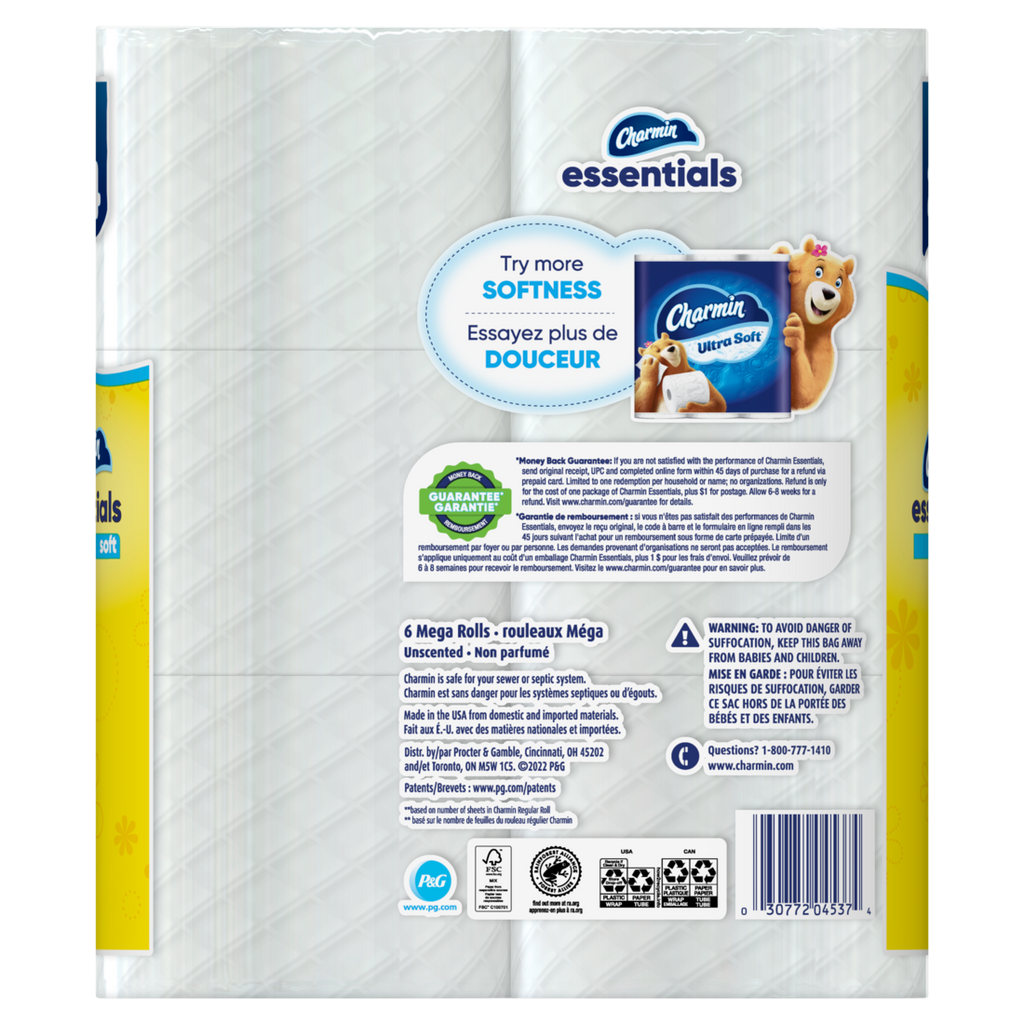 Charmin Essentials Soft Toilet Paper 6 Mega Rolls 330 Sheets Per Roll - 6ct/3pk