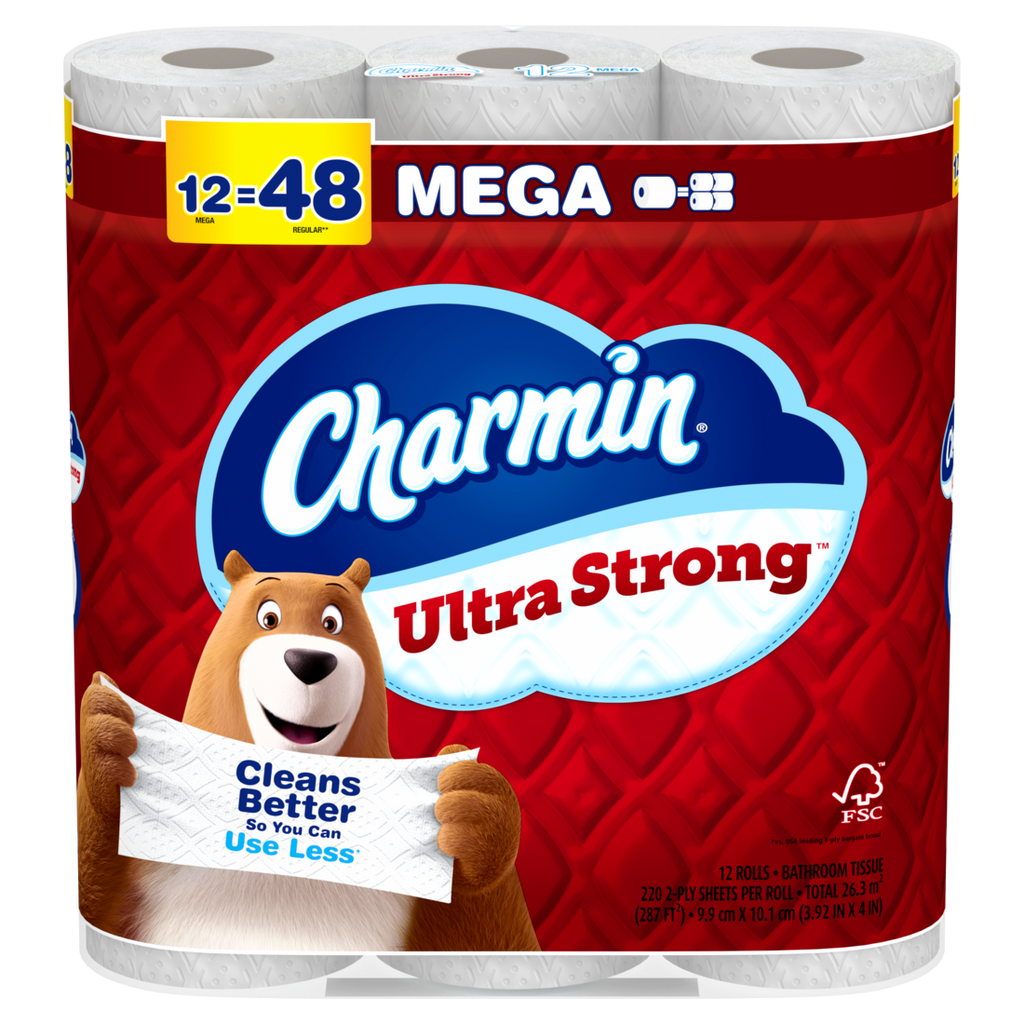 Charmin Toilet Paper Ultra Strong 12 Mega Rolls 2-Ply Bath Tissue 220 Sheets Per Roll - 12ct/4pk