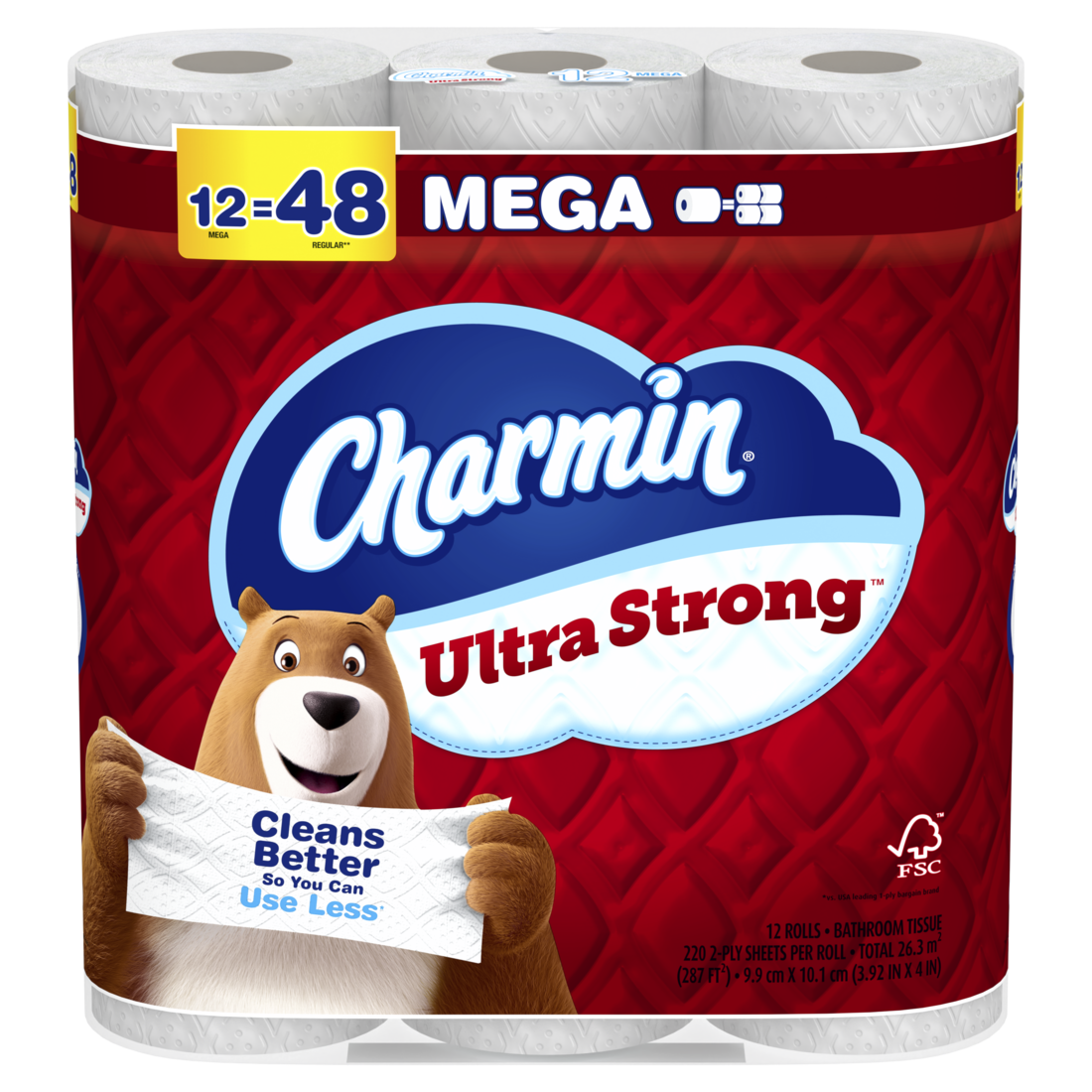 Charmin Toilet Paper Ultra Strong 12 Mega Rolls 2-Ply Bath Tissue 220 Sheets Per Roll - 12ct/4pk