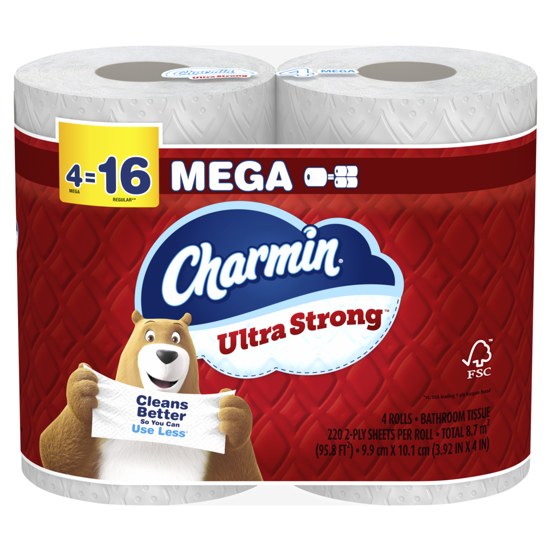 Charmin Toilet Paper Ultra Strong 4 Mega Rolls 2-Ply Bath Tissue 220 Sheets Per Roll - 4ct/8pk