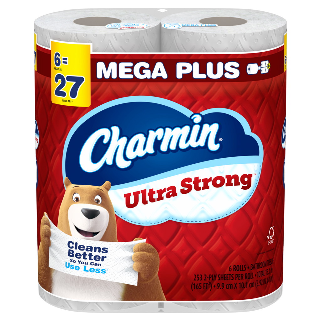 Charmin Toilet Paper Ultra Strong 6 Mega Plus Rolls 2-Ply Bath Tissue 253 Sheets Per Roll - 6ct/3pk