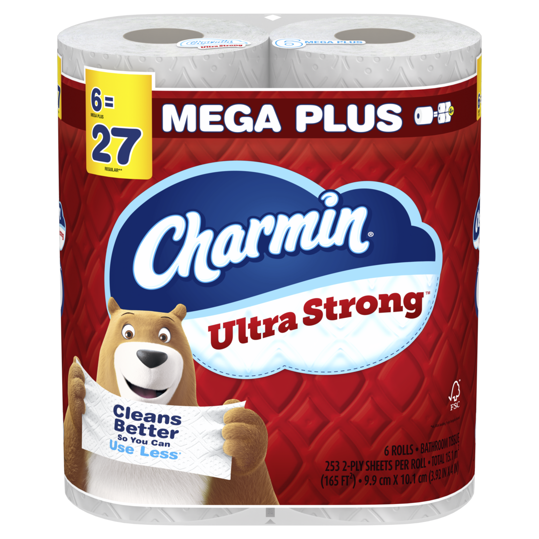 Charmin Toilet Paper Ultra Strong 6 Mega Plus Rolls 2-Ply Bath Tissue 253 Sheets Per Roll - 6ct/3pk