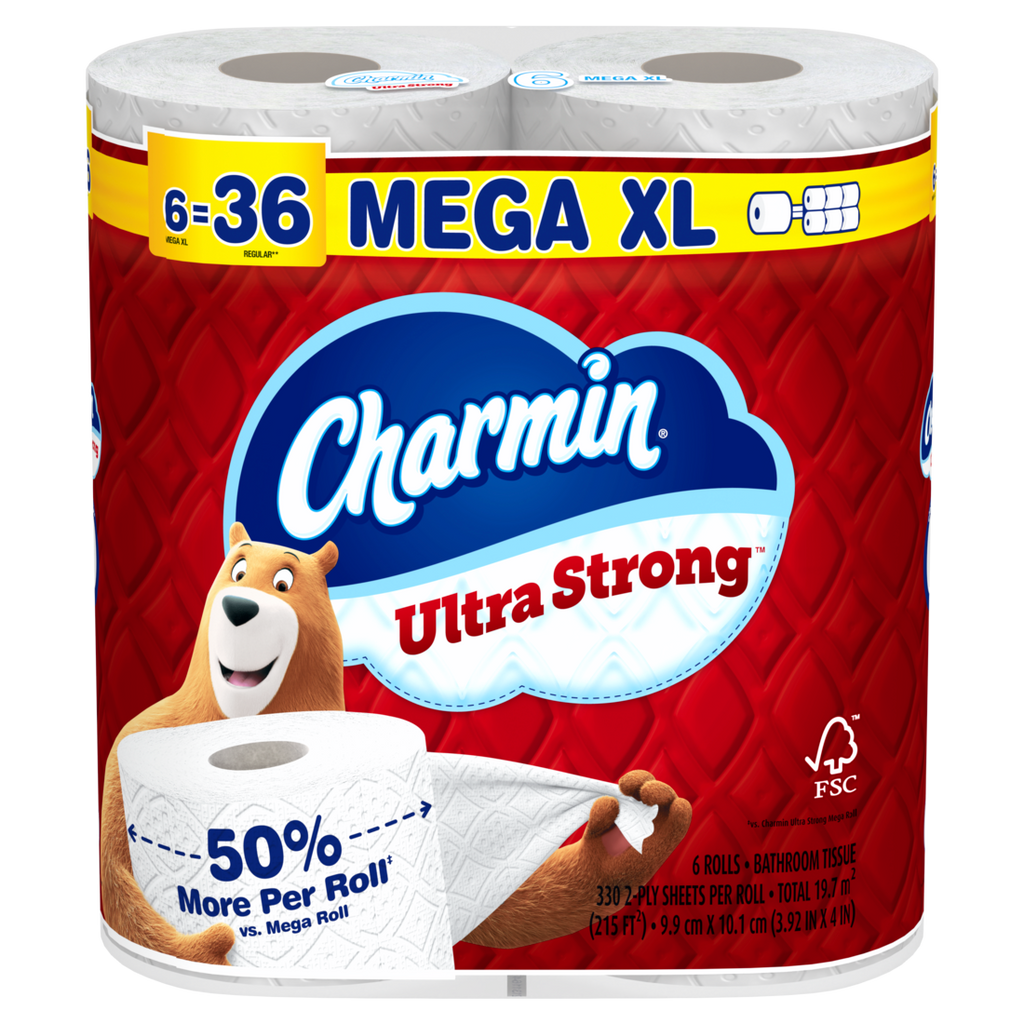 Charmin Toilet Paper Ultra Strong 6 Mega XL Rolls 2-Ply Bath Tissue 330 Sheets Per Roll - 6ct/3pk