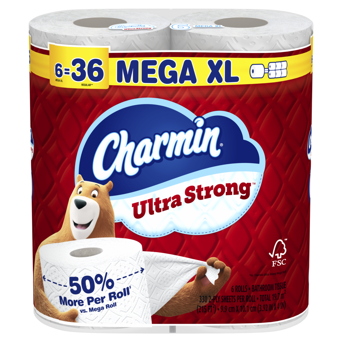 Charmin Toilet Paper Ultra Strong 6 Mega XL Rolls 2-Ply Bath Tissue 330 Sheets Per Roll - 6ct/3pk