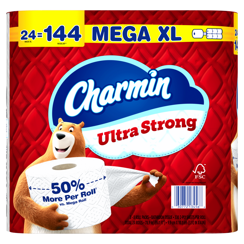 Charmin Toilet Paper Ultra Strong 24 Mega XL Rolls 2-Ply Bath Tissue 330 Sheets Per Roll - 24ct/1pk