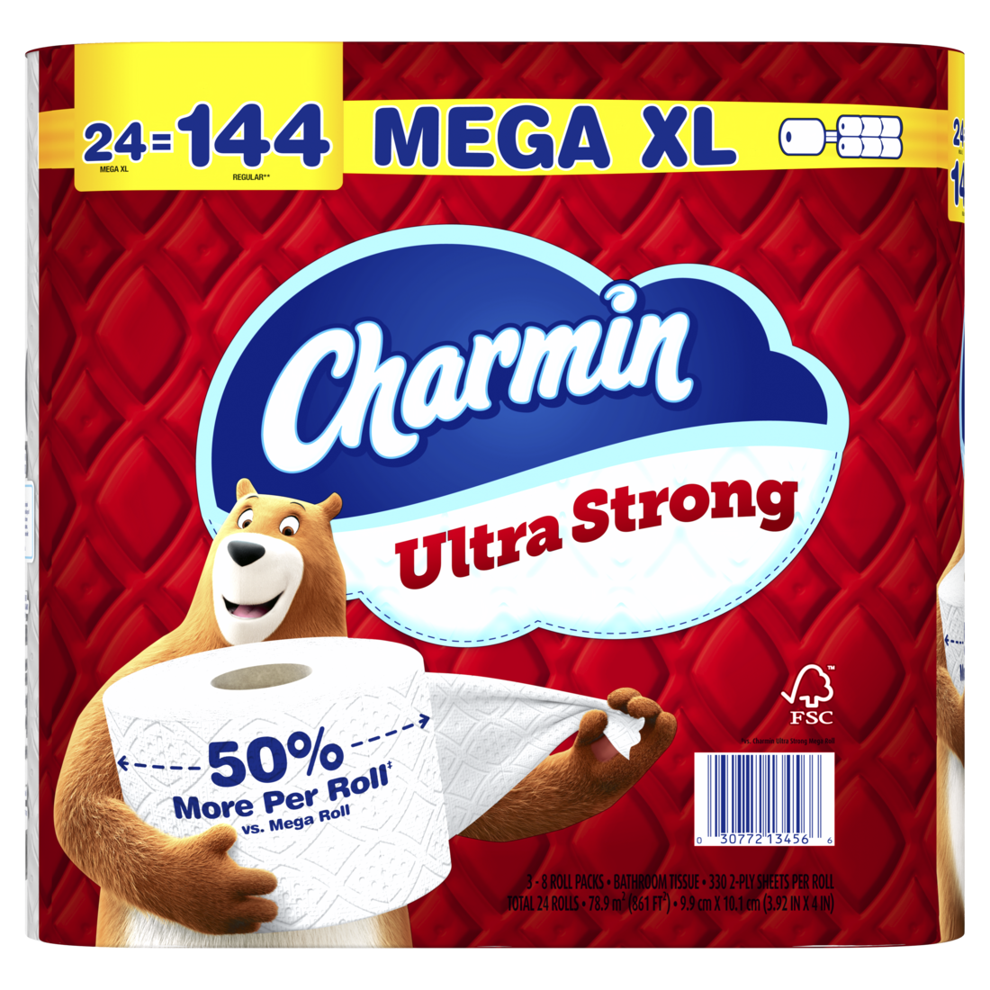 Charmin Toilet Paper Ultra Strong 24 Mega XL Rolls 2-Ply Bath Tissue 330 Sheets Per Roll - 24ct/1pk