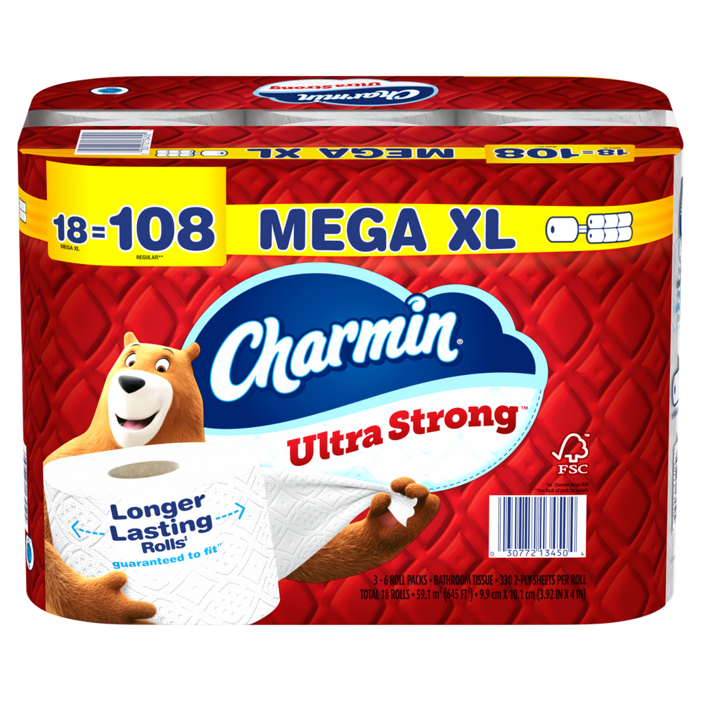 Charmin Toilet Paper Ultra Strong 18 Mega XL Rolls 2-Ply Bath Tissue 330 Sheets Per Roll - 18ct/1pk
