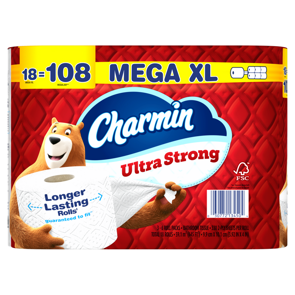Charmin Toilet Paper Ultra Strong 18 Mega XL Rolls 2-Ply Bath Tissue 330 Sheets Per Roll - 18ct/1pk