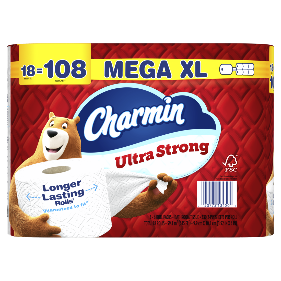 Charmin Toilet Paper Ultra Strong 18 Mega XL Rolls 2-Ply Bath Tissue 330 Sheets Per Roll - 18ct/1pk