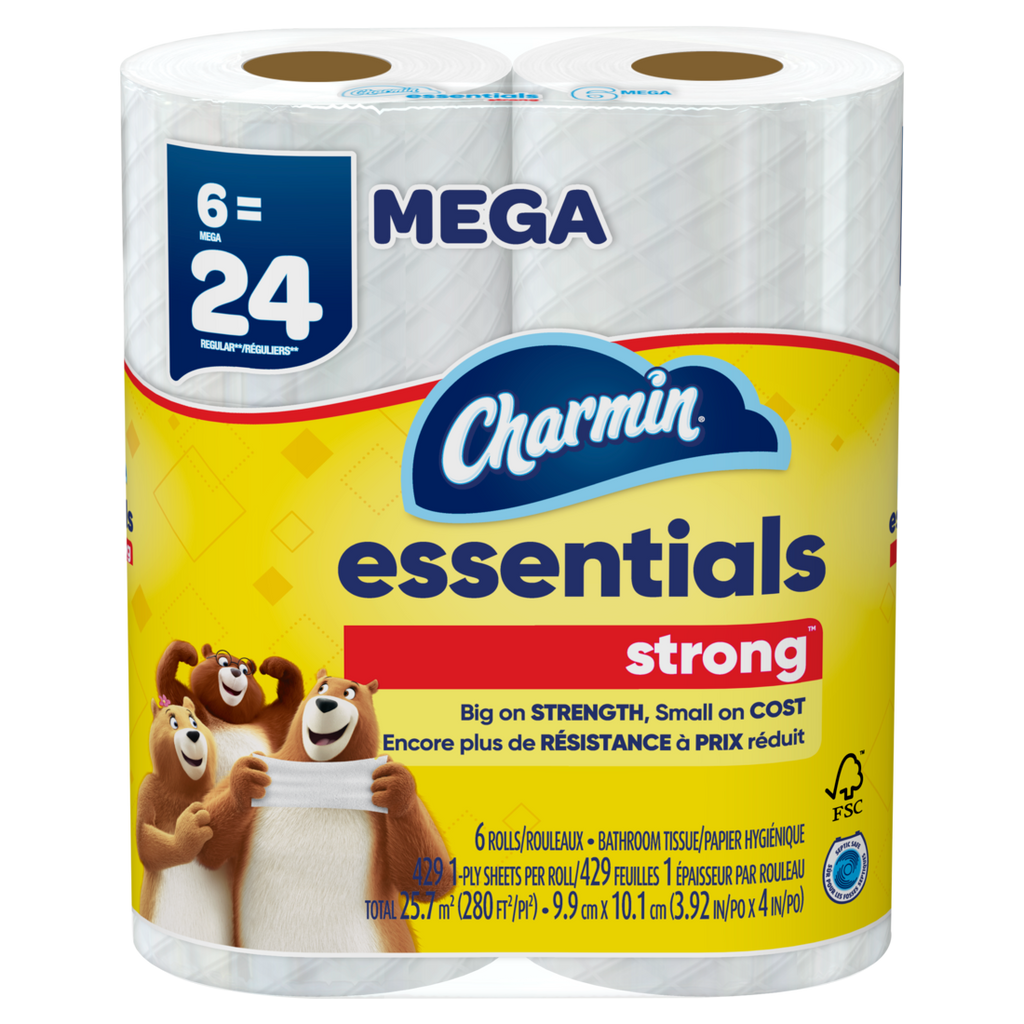 Charmin Essentials Strong Toilet Paper 6 Mega Rolls 429 Sheets Per Roll - 6ct/3pk