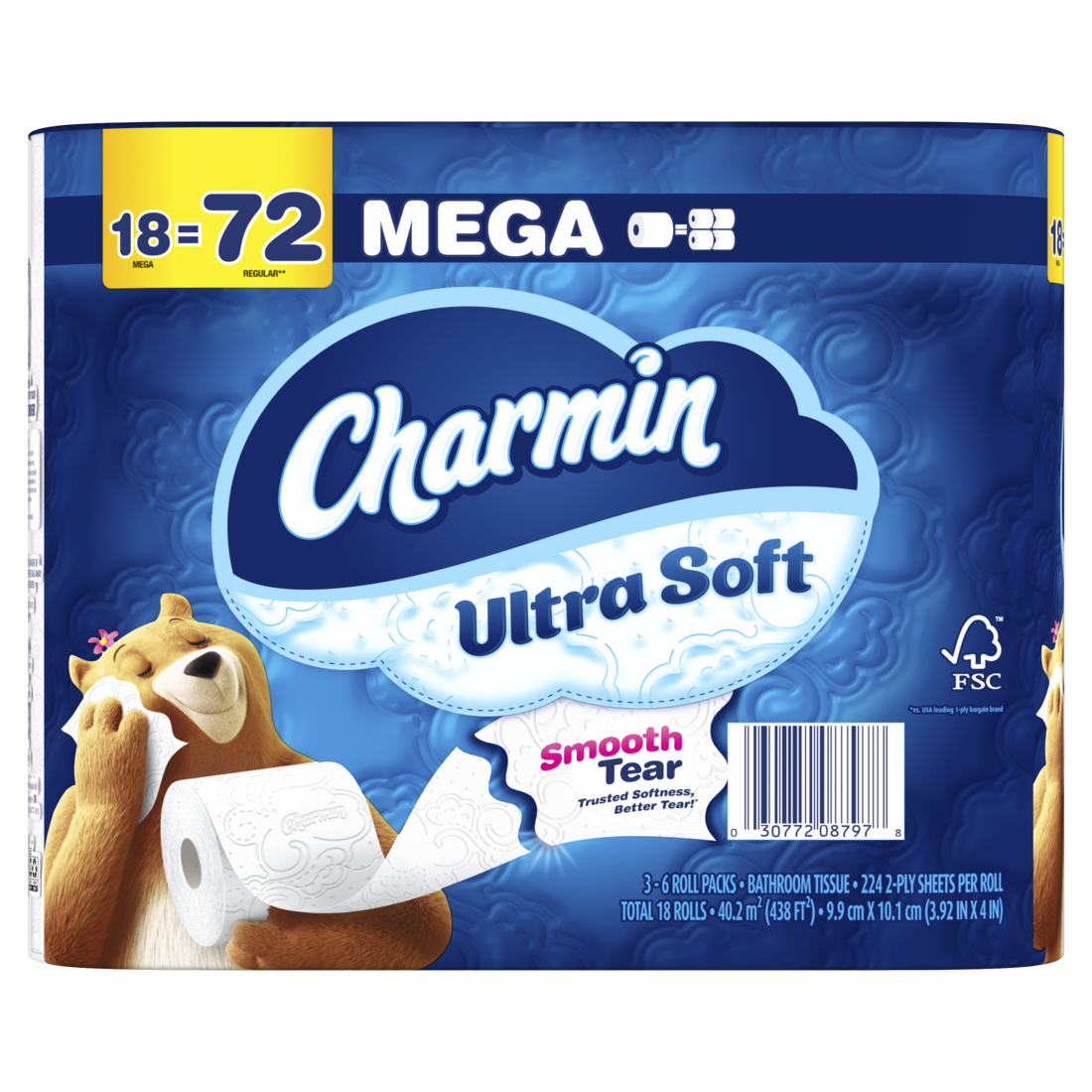 Charmin Ultra Soft Toilet Paper Mega Rolls 224 sheets per roll - 18ct/1pk