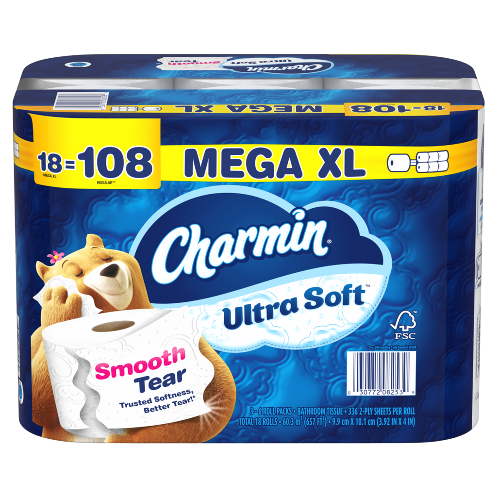 Charmin Ultra Soft Toilet Paper Mega XL Rolls 336 sheets per roll - 18ct/1pk