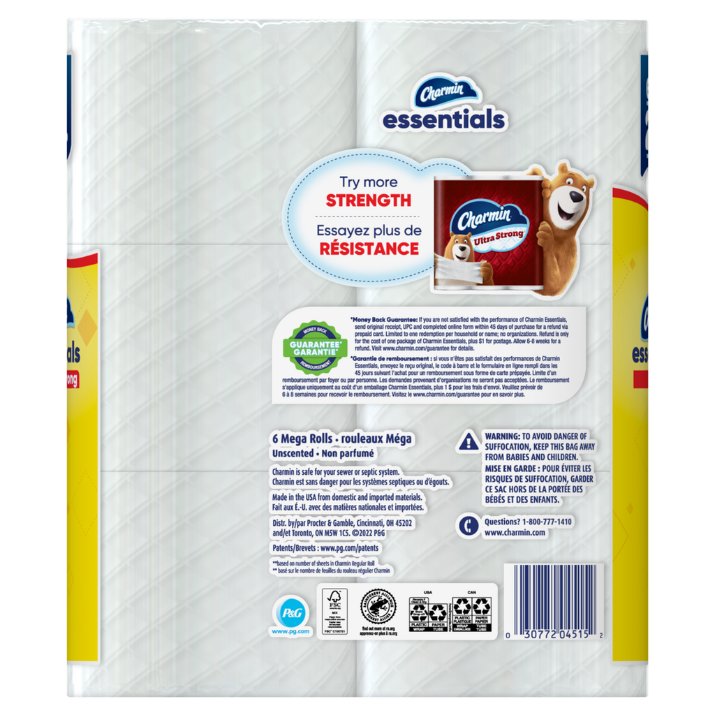 Charmin Essentials Strong Toilet Paper 6 Mega Rolls 429 Sheets Per Roll - 6ct/3pk