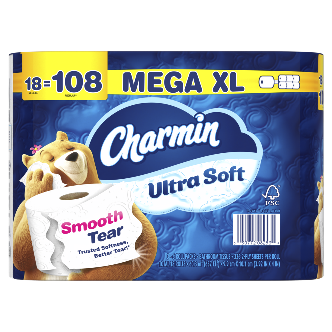 Charmin Ultra Soft Toilet Paper Mega XL Rolls 336 sheets per roll - 18ct/1pk