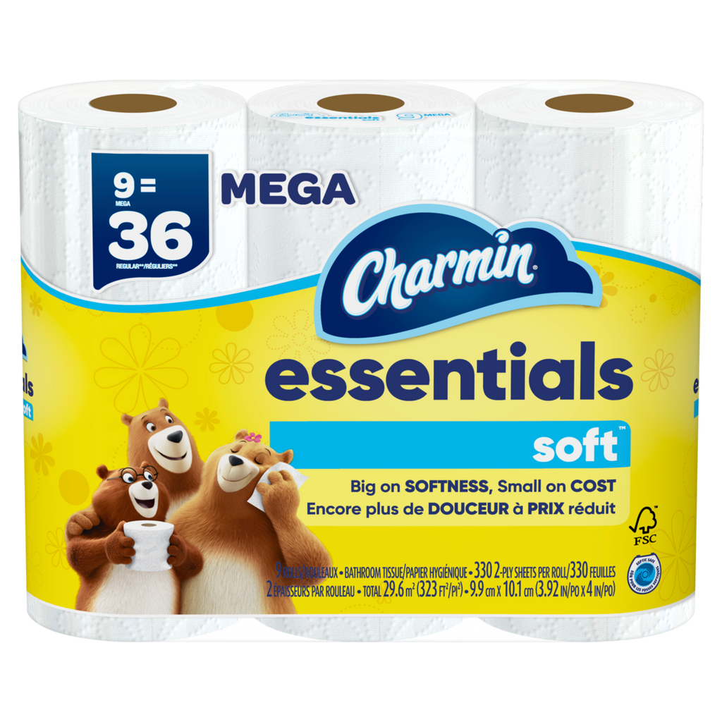 Charmin Essentials Soft Toilet Paper 9 Mega Rolls 330 Sheets Per Roll - 9ct/4pk