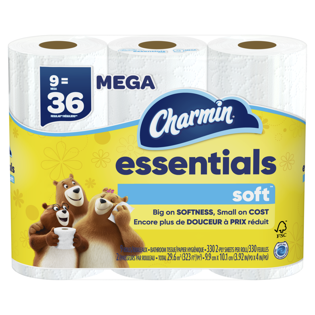 Charmin Essentials Soft Toilet Paper 9 Mega Rolls 330 Sheets Per Roll - 9ct/4pk