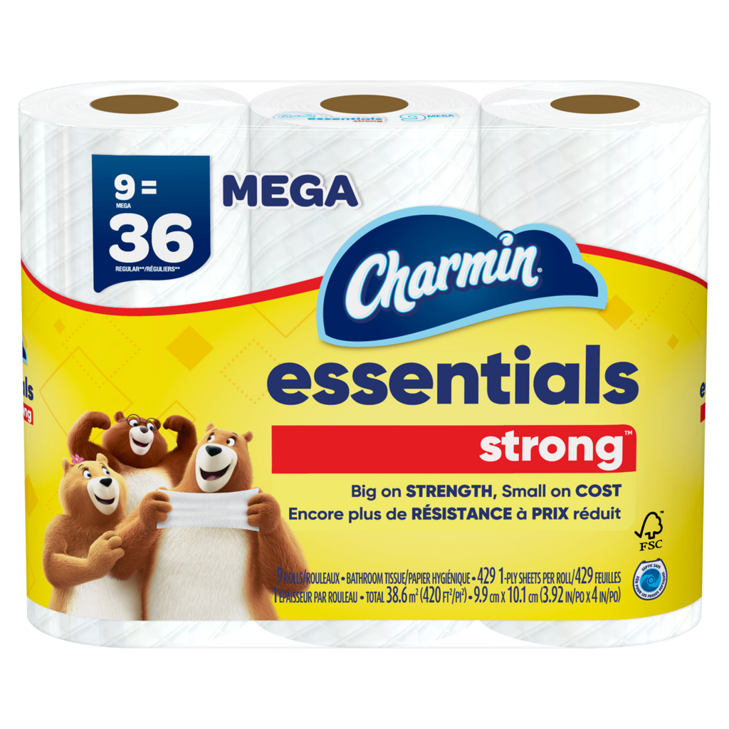 Charmin Essentials Strong Toilet Paper 9 Mega Rolls 429 Sheets Per Roll - 9ct/4pk