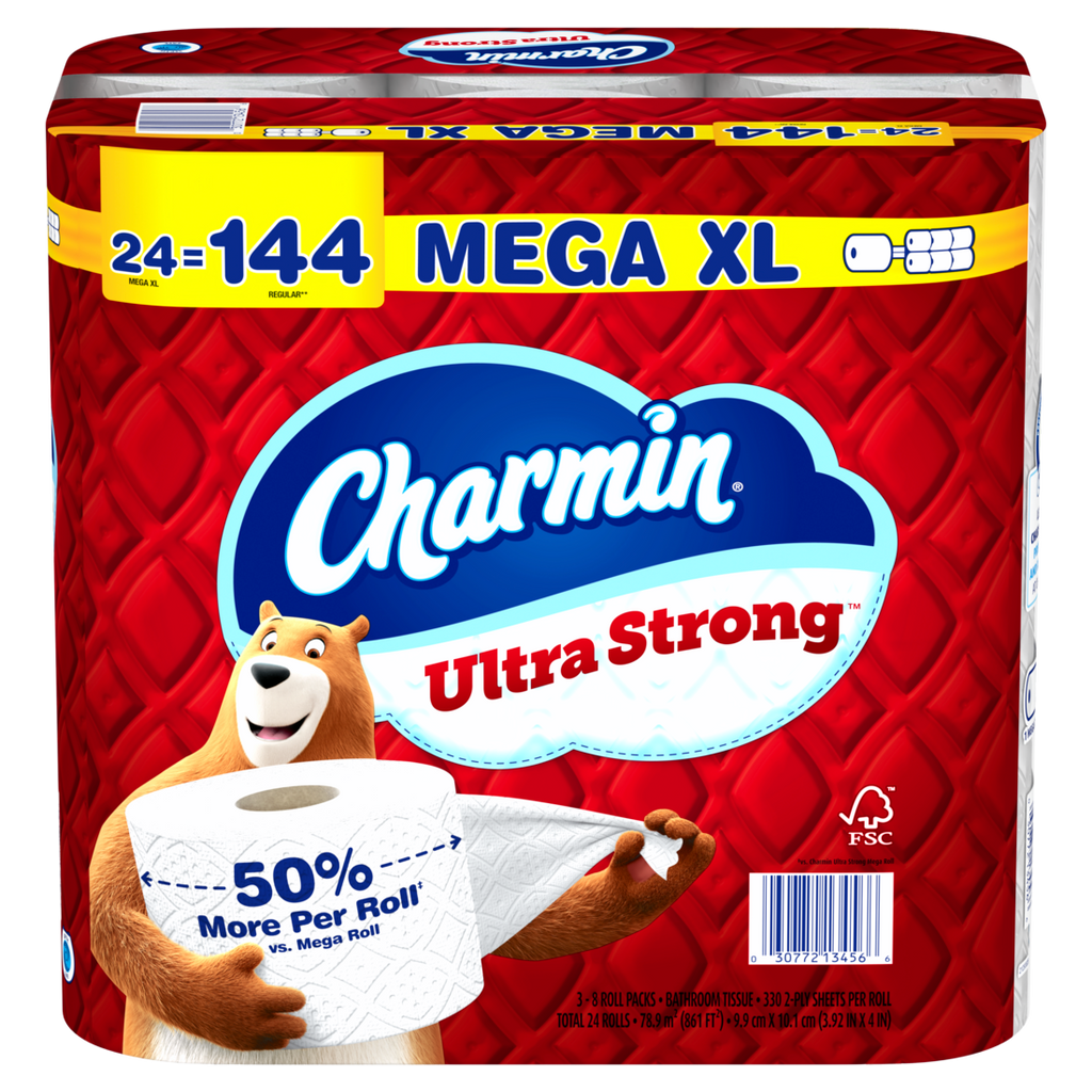 Charmin Toilet Paper Ultra Strong 24 Mega XL Rolls 2-Ply Bath Tissue 330 Sheets Per Roll - 24ct/1pk