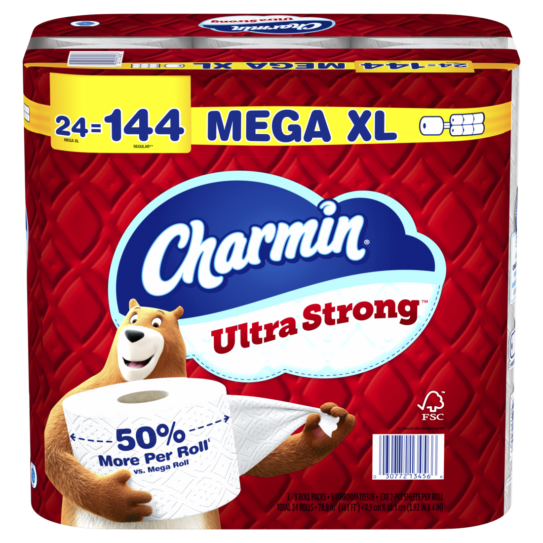 Charmin Toilet Paper Ultra Strong 24 Mega XL Rolls 2-Ply Bath Tissue 330 Sheets Per Roll - 24ct/1pk