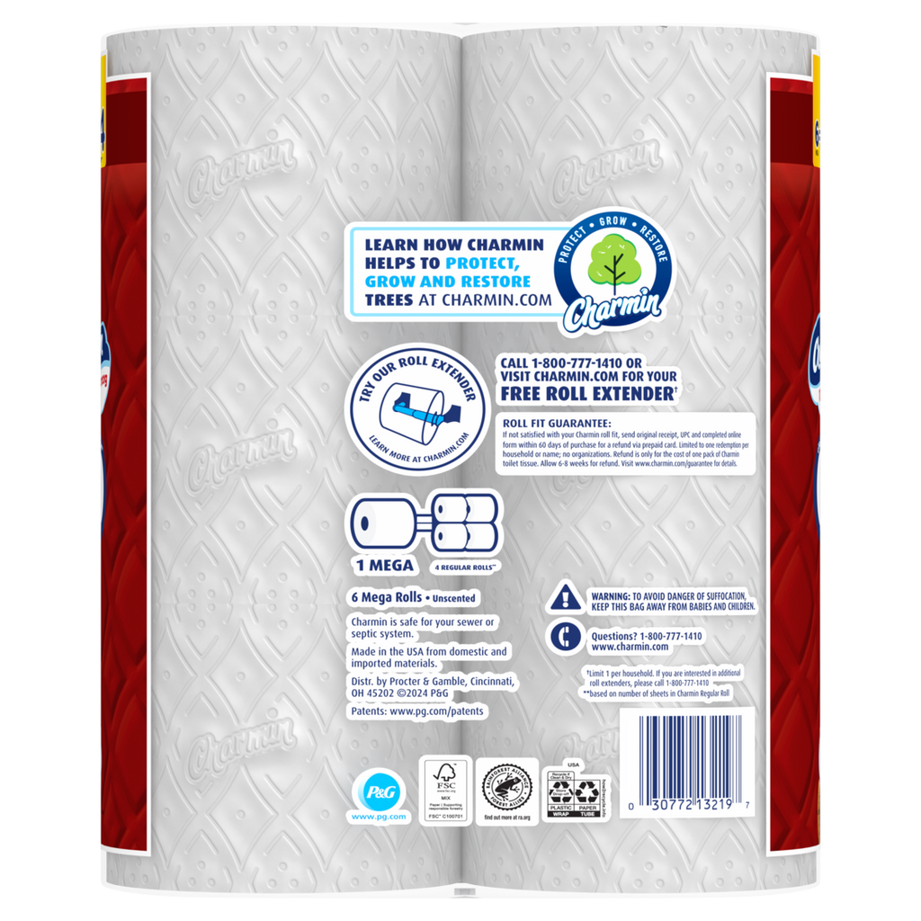 Charmin Toilet Paper Ultra Strong 6 Mega Rolls 2-Ply Bath Tissue 220 Sheets Per Roll - 6ct/4pk