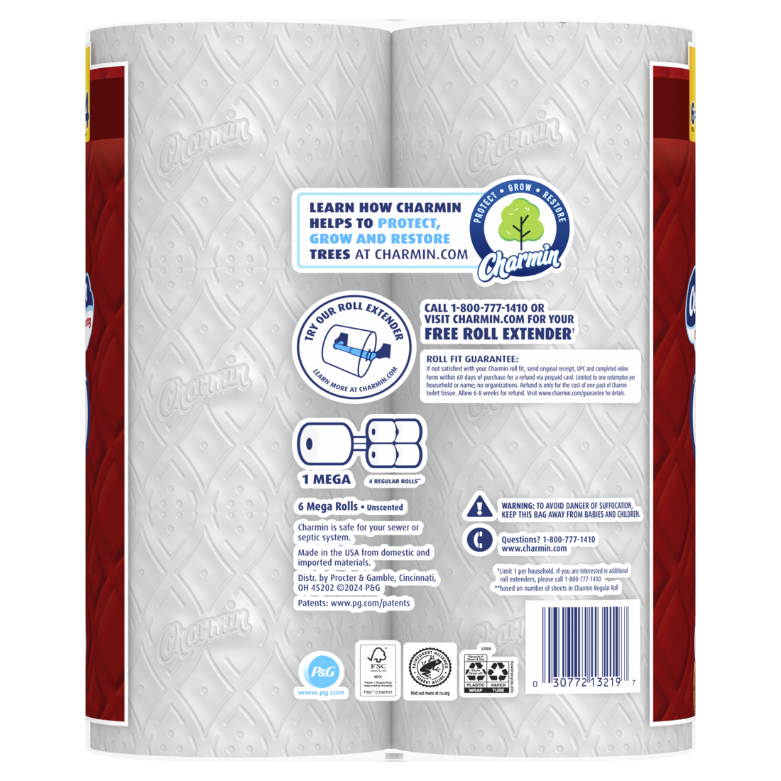 Charmin Toilet Paper Ultra Strong 6 Mega Rolls 2-Ply Bath Tissue 220 Sheets Per Roll - 6ct/4pk