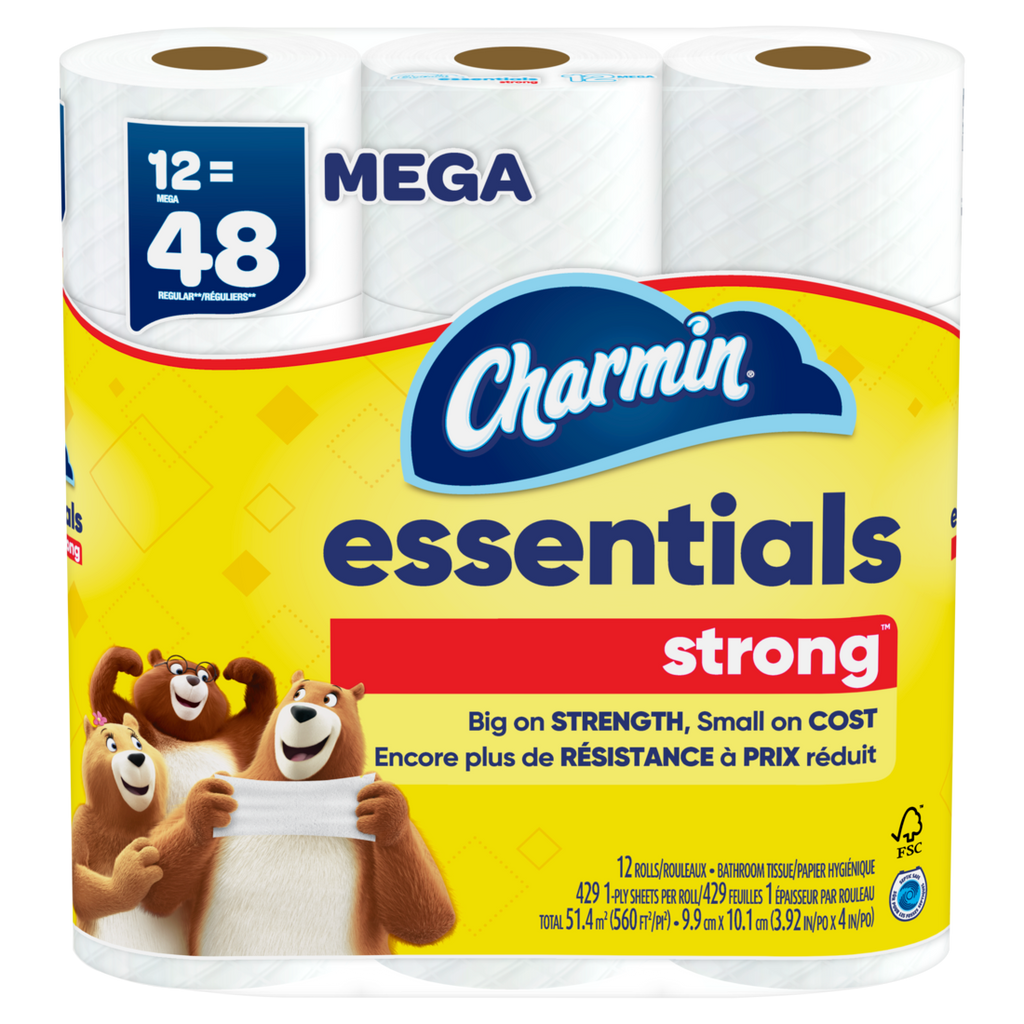 Charmin Essentials Strong Toilet Paper 12 Mega Rolls 429 Sheets Per Roll - 12ct/4pk