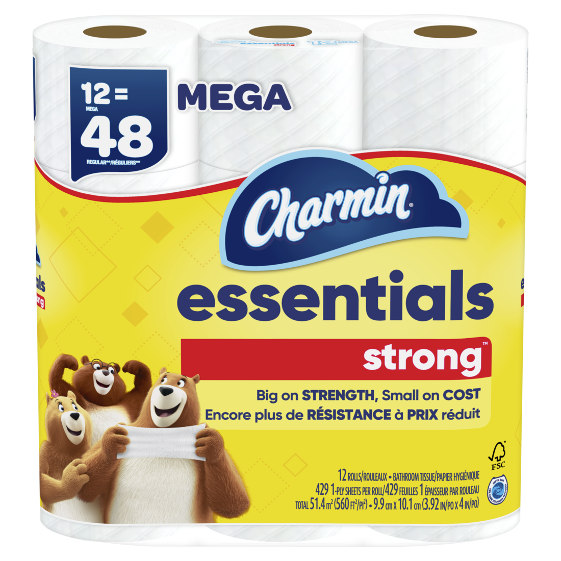 Charmin Essentials Strong Toilet Paper 12 Mega Rolls 429 Sheets Per Roll - 12ct/4pk