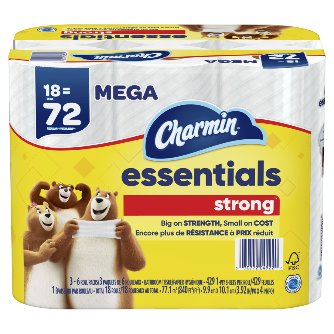 Charmin Essentials Strong Toilet Paper 18 Mega Rolls 429 Sheets Per Roll - 18ct/1pk
