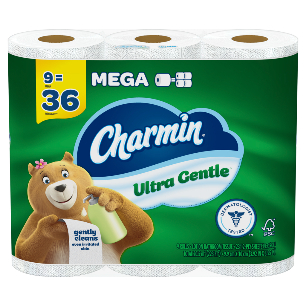 Charmin Toilet Paper Ultra Gentle 9 Mega Rolls 2-Ply Bath Tissue 231 Sheets Per Roll - 9ct/4pk