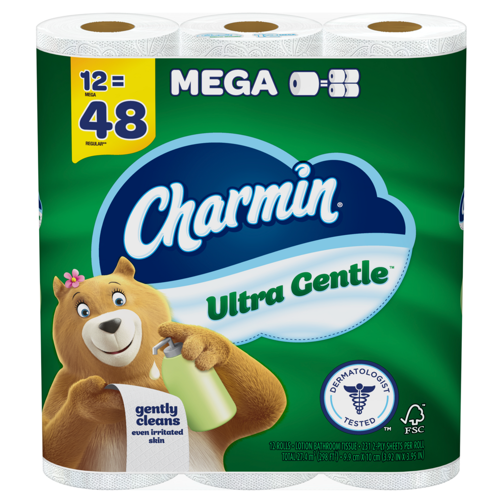 Charmin Toilet Paper Ultra Gentle 12 Mega Rolls 2-Ply Bath Tissue 231 Sheets Per Roll - 12ct/4pk