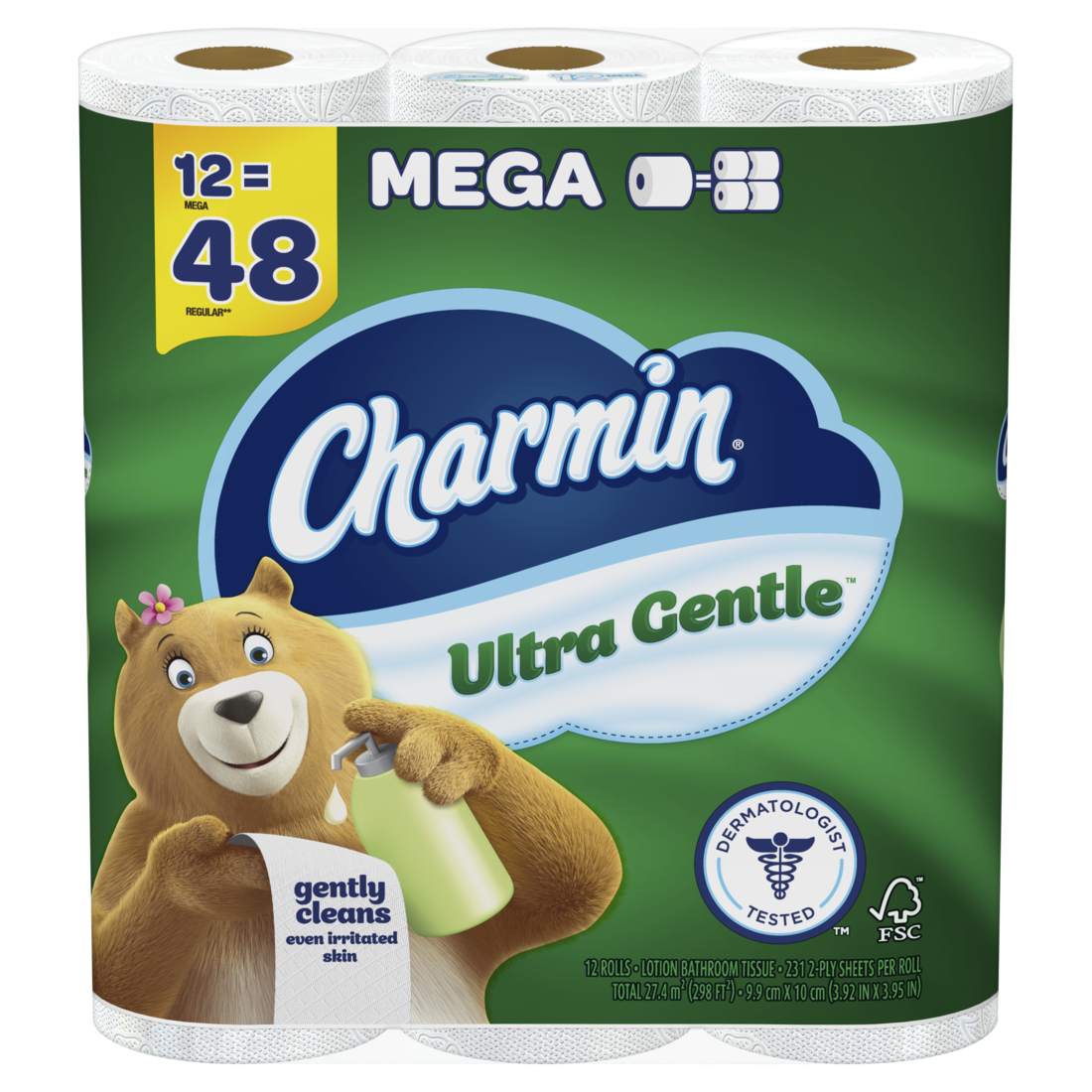 Charmin Toilet Paper Ultra Gentle 12 Mega Rolls 2-Ply Bath Tissue 231 Sheets Per Roll - 12ct/4pk