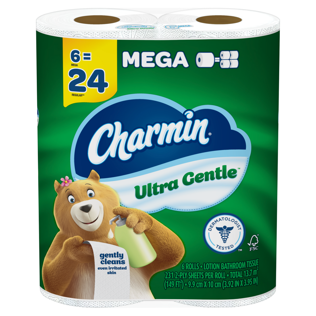 Charmin Toilet Paper Ultra Gentle 6 Mega Rolls 2-Ply Bath Tissue 231 Sheets Per Roll - 6ct/4pk