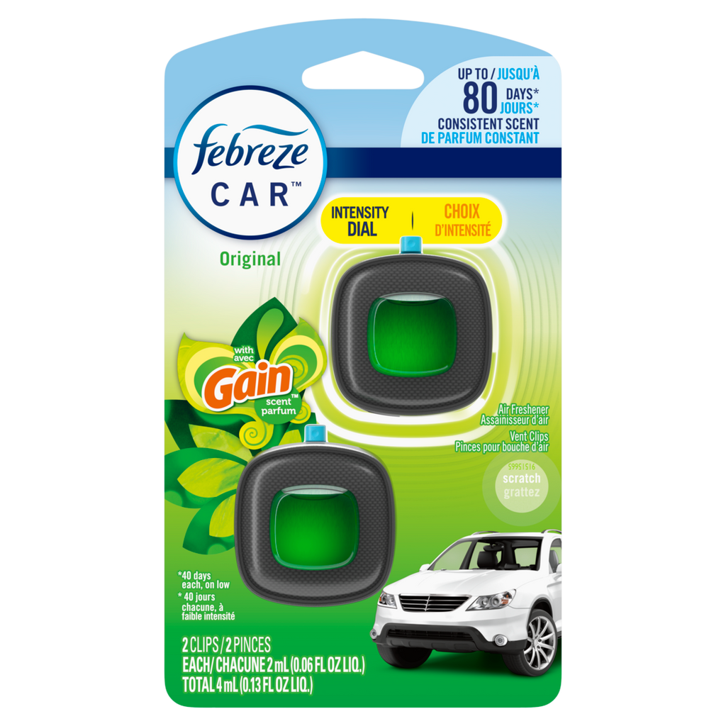 Febreze Car Air Freshener Odor-Fighting Automotive Vent Clip Gain Original Scent - (2x0.07)oz/8pk