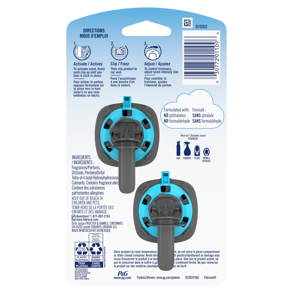 Febreze Car Air Freshener Odor-Fighting Automotive Vent Clip Gain Original Scent - (2x0.07)oz/8pk