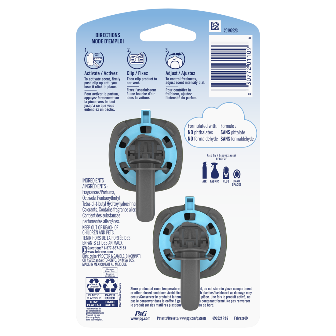 Febreze Car Air Freshener Odor-Fighting Automotive Vent Clip Gain Original Scent - (2x0.07)oz/8pk