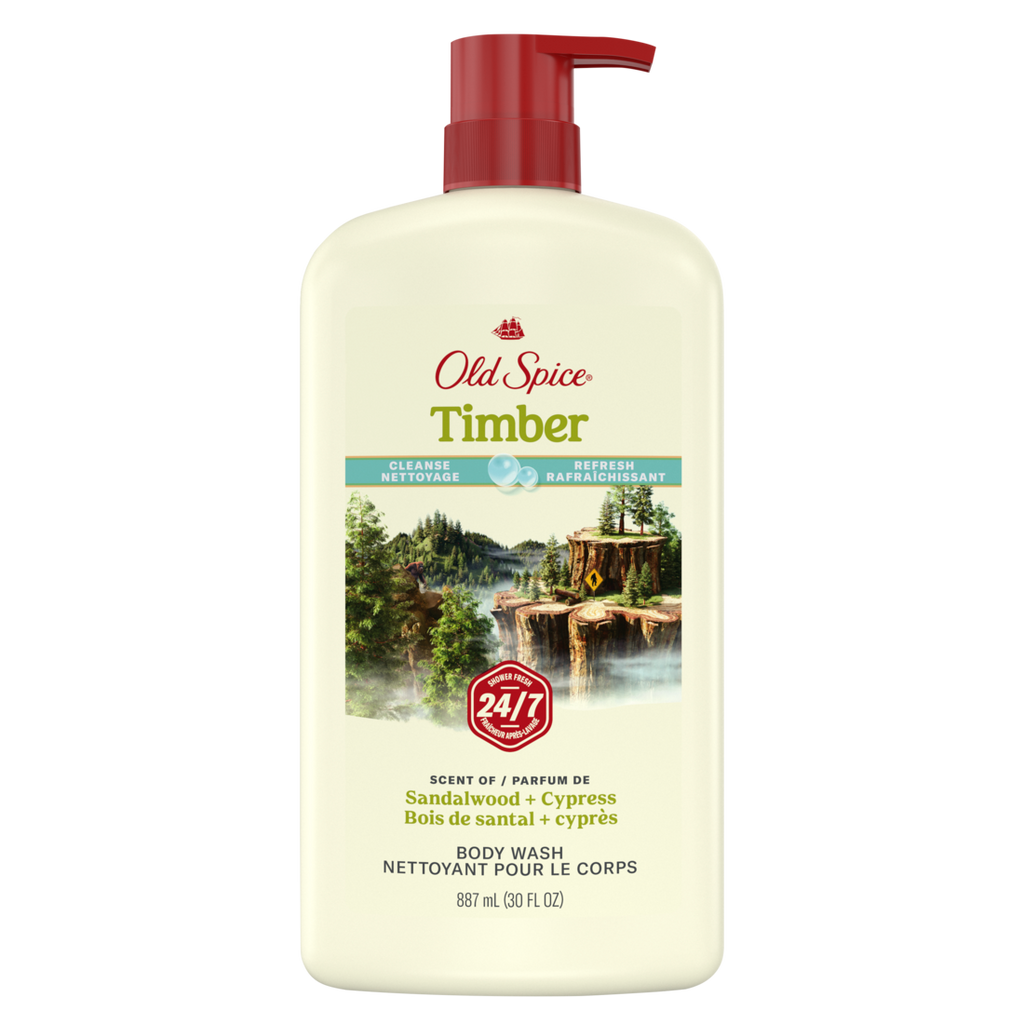 Old Spice Men's Body Wash Timber With Sandalwood 24/7 Shower Fresh - 30oz/4pk