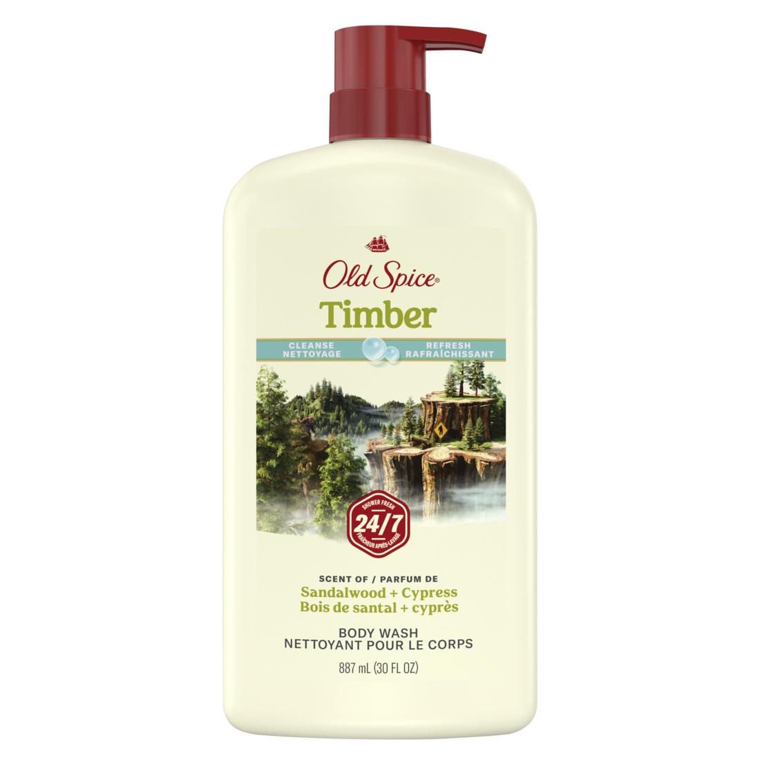 Old Spice Men's Body Wash Timber With Sandalwood 24/7 Shower Fresh - 30oz/4pk