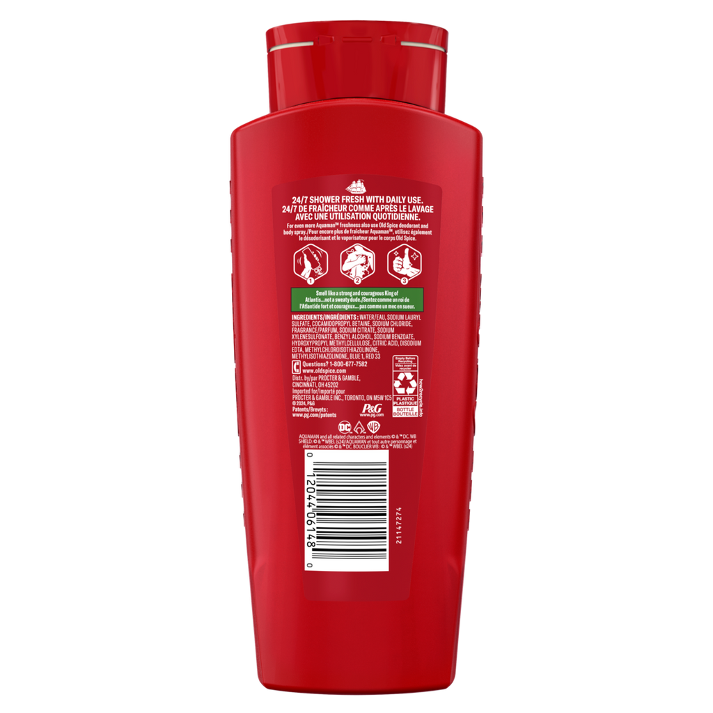 Old Spice Cleansing Body Wash For Men 24/7 Shower Fresh With Lasting Scent 2-in-1 Body And Face Wash Rich Lather Aquaman Fresh Ocean And Seastorm Scent - 24oz/4pk