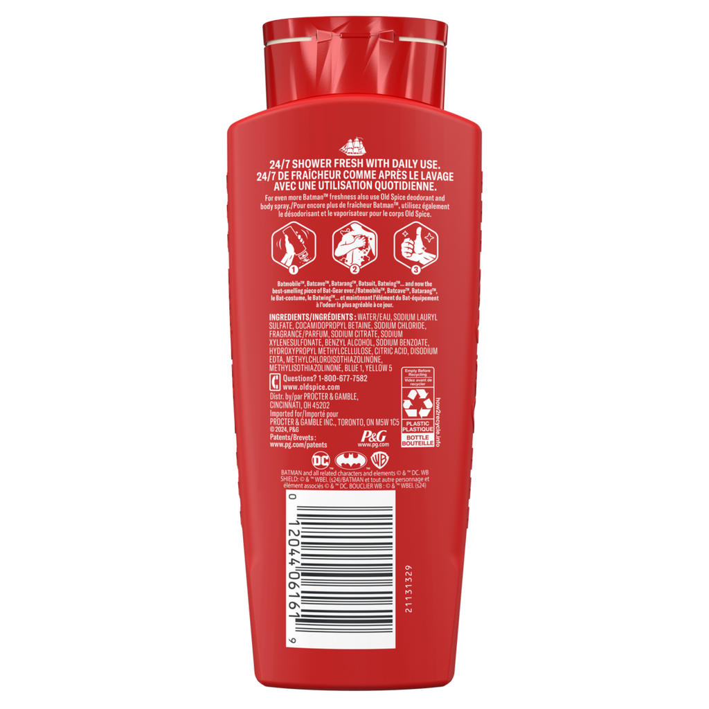 Old Spice Cleansing Body Wash For Men 24/7 Shower Fresh With Lasting Scent 2-in-1 Body And Face Wash Rich Lather Batman Black Cherry And Nightfall Scent - 24oz/4pk