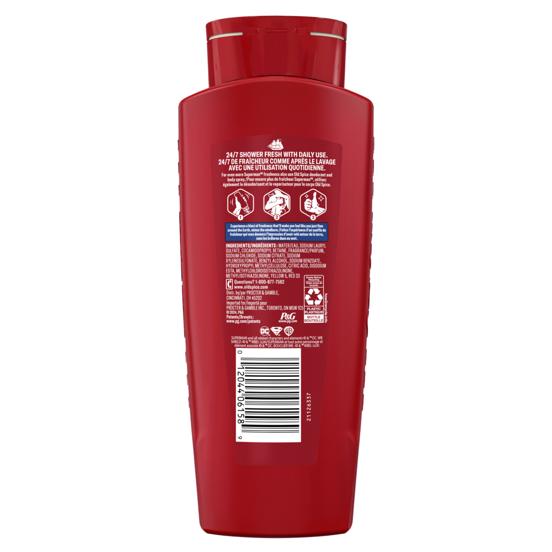 Old Spice Cleansing Body Wash For Men 24/7 Shower Fresh With Lasting Scent 2-in-1 Body And Face Wash Rich Lather Superman Bright Citrus And Cosmos Scent - 24oz/4pk