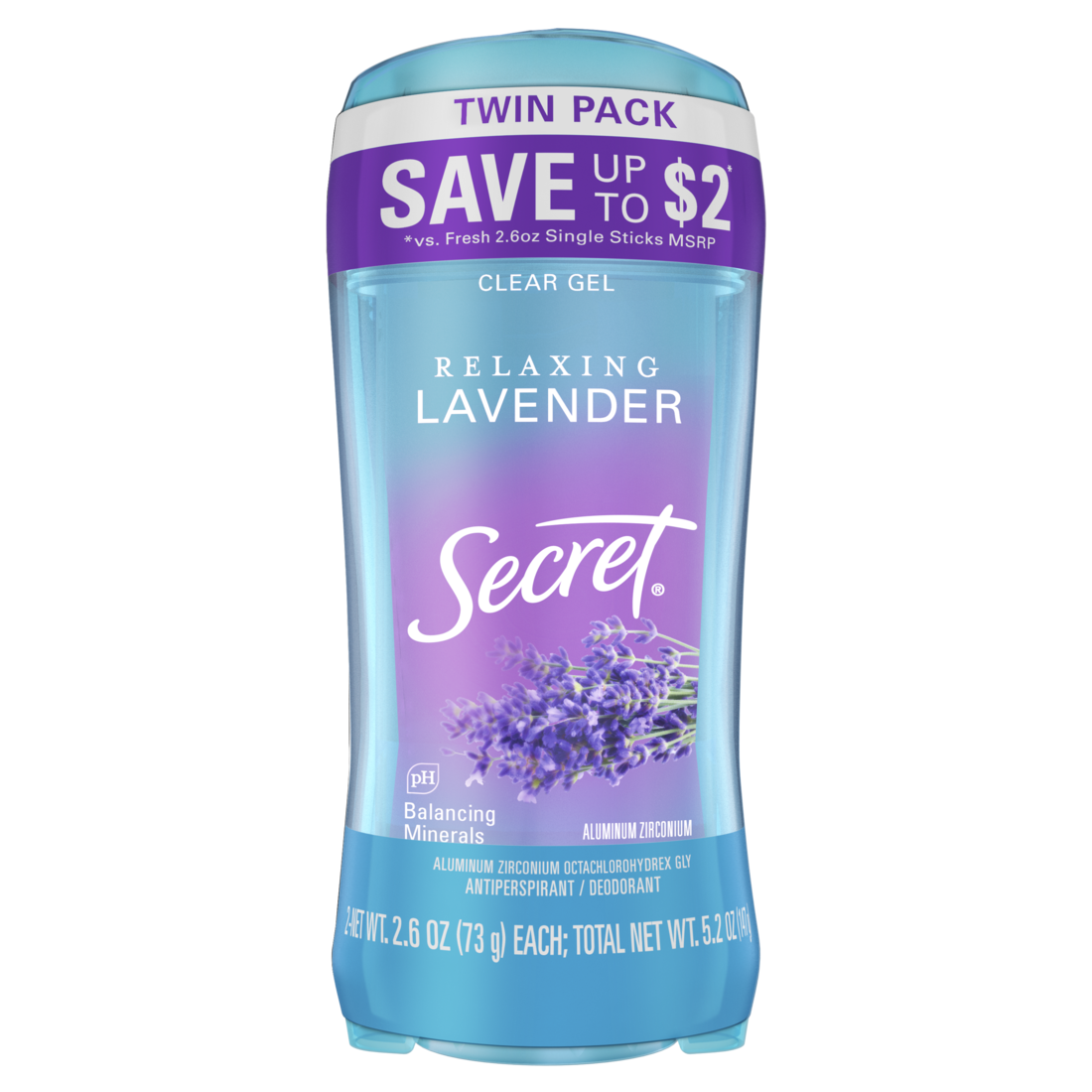 Secret Fresh Clear Gel Antiperspirant And Deodorant For Women Lavender Pack Of 2 - (2x2.6)oz/6pk