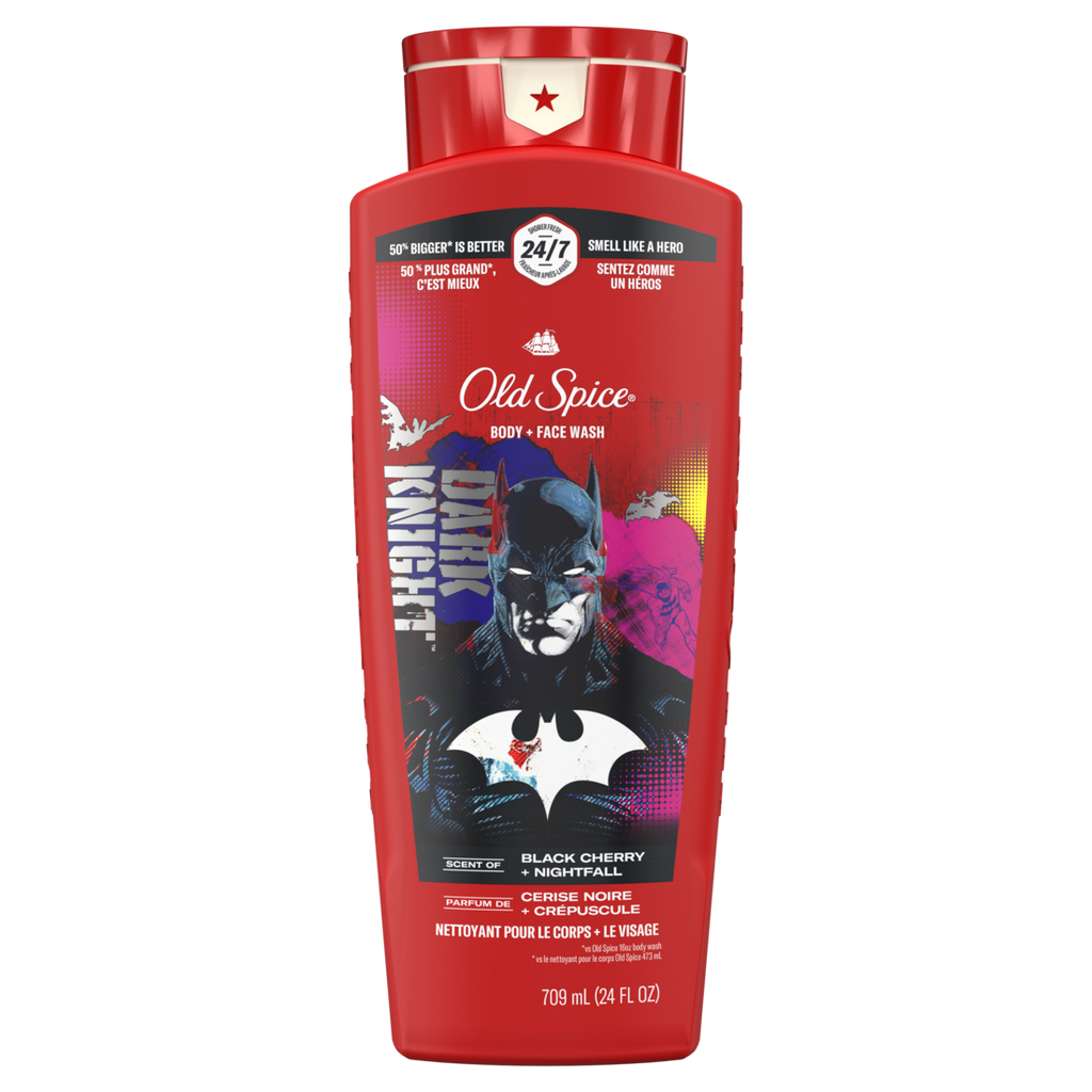 Old Spice Cleansing Body Wash For Men 24/7 Shower Fresh With Lasting Scent 2-in-1 Body And Face Wash Rich Lather Batman Black Cherry And Nightfall Scent - 24oz/4pk