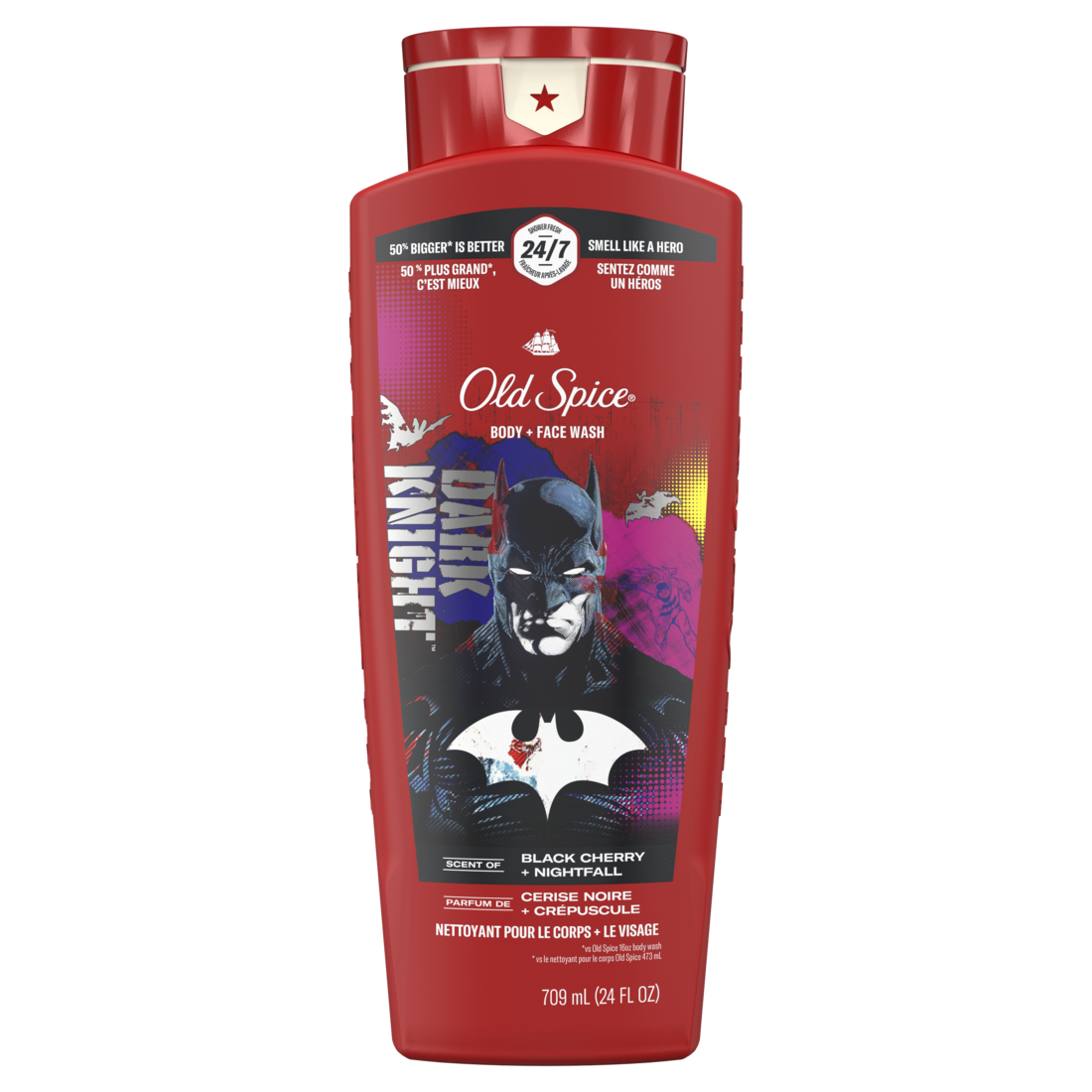 Old Spice Cleansing Body Wash For Men 24/7 Shower Fresh With Lasting Scent 2-in-1 Body And Face Wash Rich Lather Batman Black Cherry And Nightfall Scent - 24oz/4pk