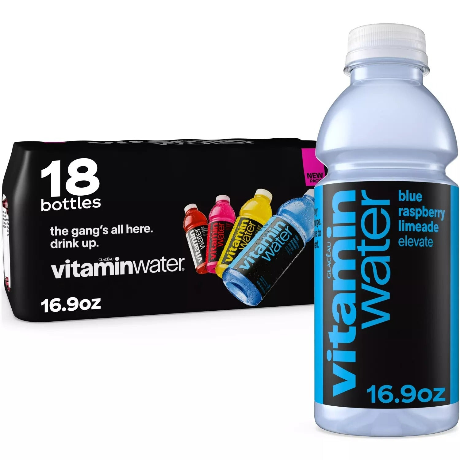 Glaceau Vitaminwater Variety Pack Nutrient Enhanced Water (6 Acai Blueberry Pomegranate; 6 Power-C Dragonfruit; 3 Energy Tropical Citrus; 3 Elevate Blue Raspberry Limeade) - 16.9oz/18pk