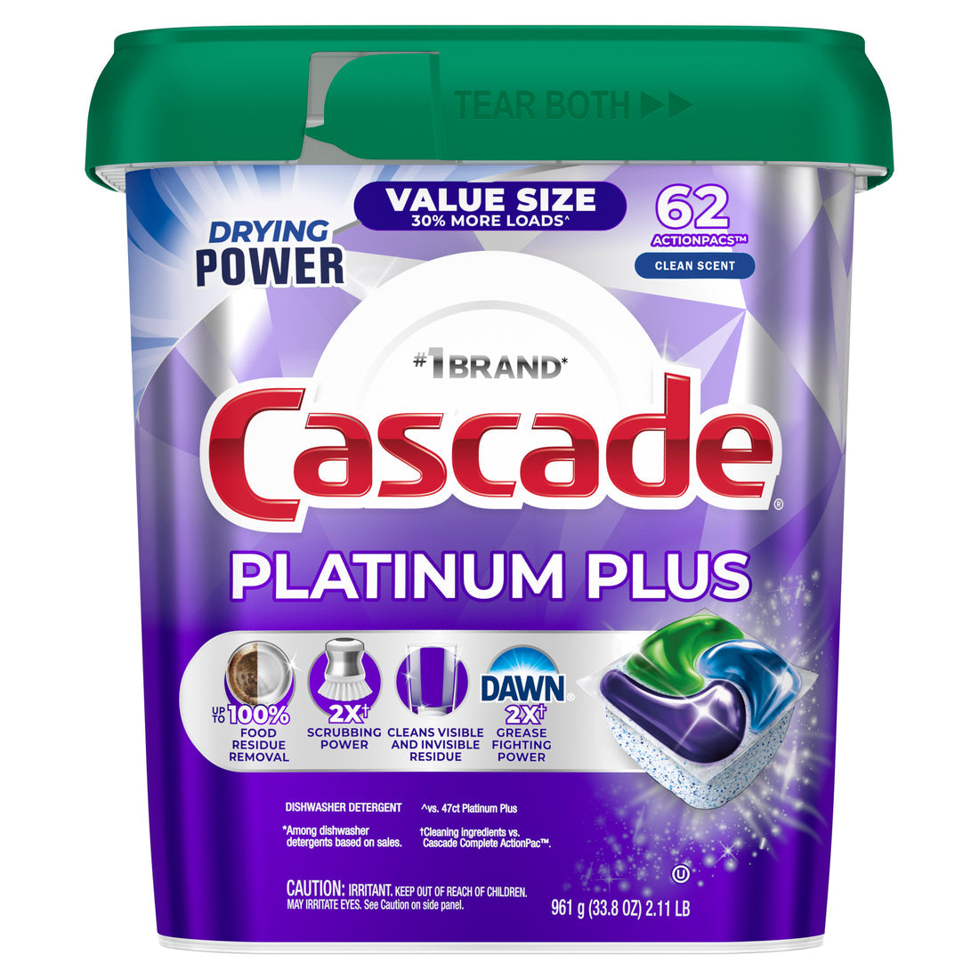 Cascade Platinum Plus Dishwasher Pods Dishwasher Detergent Dish Detergent Soap Fresh - 62ct/2pk