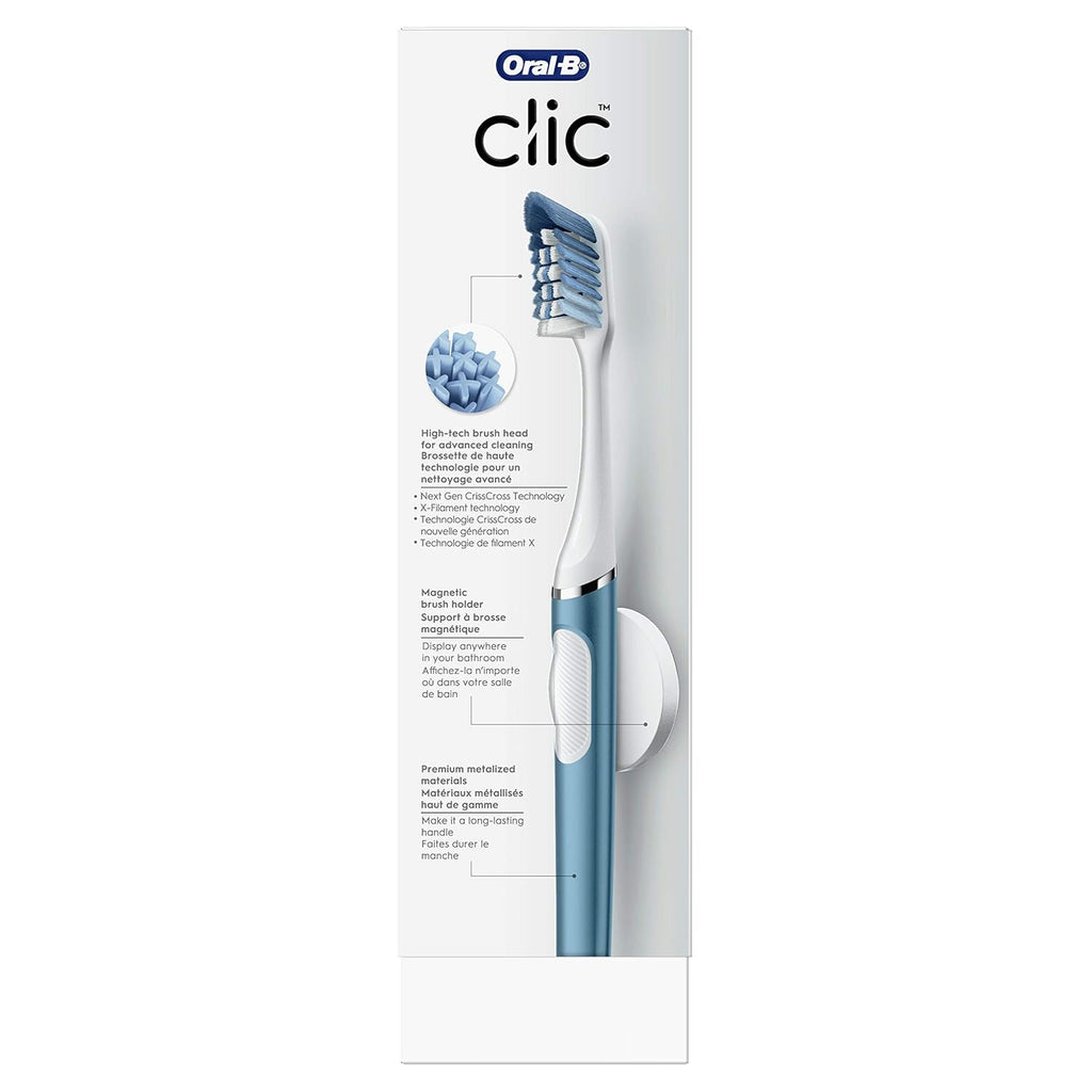 Oral-B Clic Toothbrush Alaska Blue with 2 Replaceable Heads and Magnetic Toothbrush Holder - 1ct/12pk