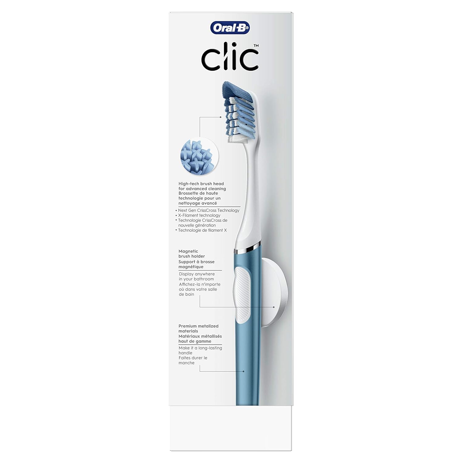 Oral-B Clic Toothbrush Alaska Blue with 2 Replaceable Heads and Magnetic Toothbrush Holder - 1ct/12pk